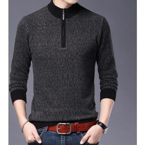 High Quality Winter Pure 100% Soft Wool Sweater Fashion Design Zipper Jumper Male Warm Thick Sweaters Pullover