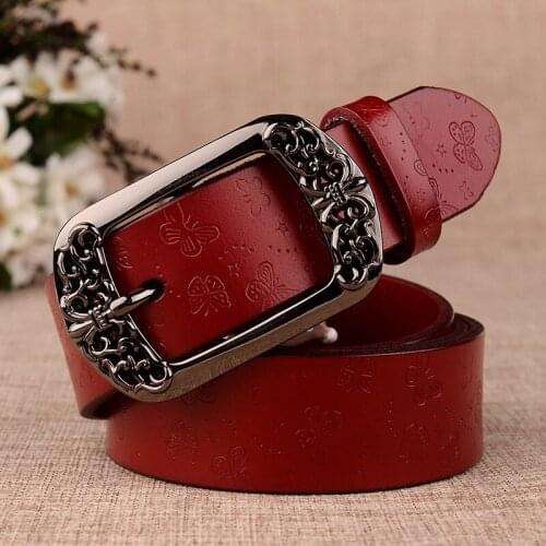 Explosive ladies pin buckle leather belt womens retro casual decoration carved leather belt all-match