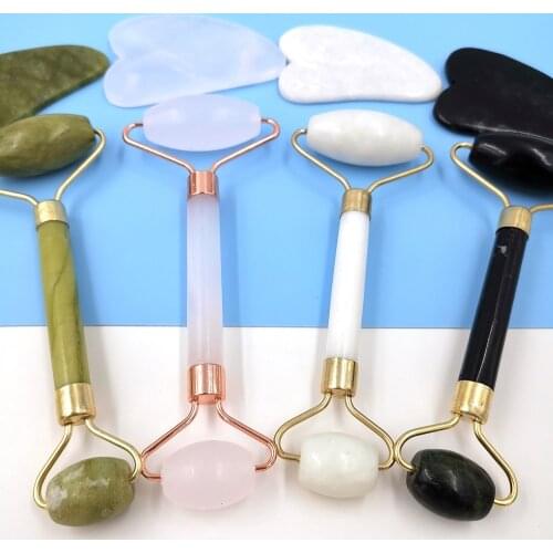 Green Pink Jade Roller Massager For Face Natural Stone Slimming Lift Massage Facial Tools For Chin Neck Beauty Skin Care Tools