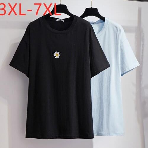 New 2021 ladies summer plus size tops for women large loose casual short sleeve black blue cotton floral T-shirt 4XL 5XL 6XL 7XL