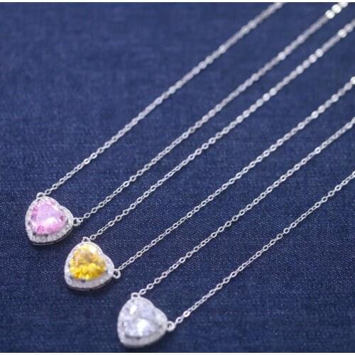 SLJELY Fashion Real 925 Sterling Silver Zircon Love Heart Pendant Necklace Women Wedding Dinner Party Fine Luxury Brand Jewelry