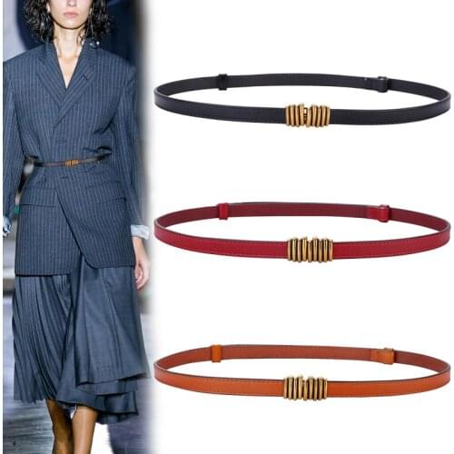 New Design Genuine Leather Waistbands For Skirt Girl Adjustable Cowskin Vintage Alloy Buckle Hot Thin Belt Women Jean Dress Coat