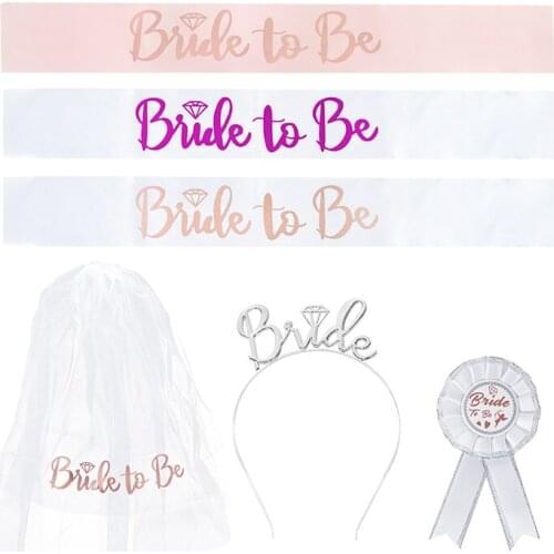 1set Wedding Accessories Bridal Veil Headdress Crown Tattoo Stickers Shoulder Strap Etiquette Belt Brooch Bridal Shower Supplies