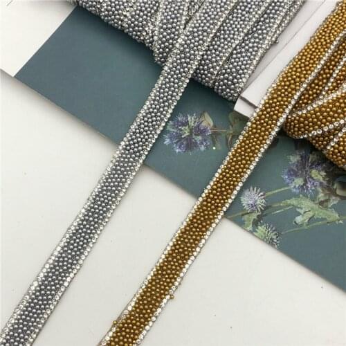 10yards Iron on Rhinestone Trims Beads Wrap Ribbon Bling Banding Strip Embellishment