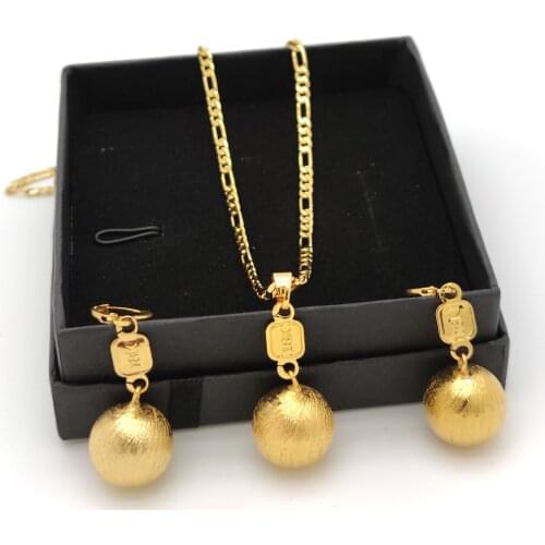 18 k Stamp Gold G/F Circle Pendant Necklace and Earrings Party Gift Jewellery Set Figaro Chain Link Necklace 600* 3mm