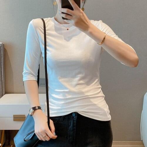 2020 Autumn Long Sleeve T shirt Women Cotton Korean Style White T-shirt Tee Shirt Femme Women Clothes Gray Coffee