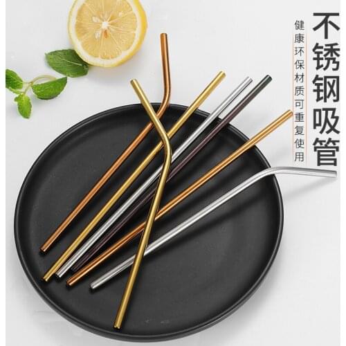 304 stainless steel straws color environmental protection metal straight straw cocktail juice cold drink curved straw milk