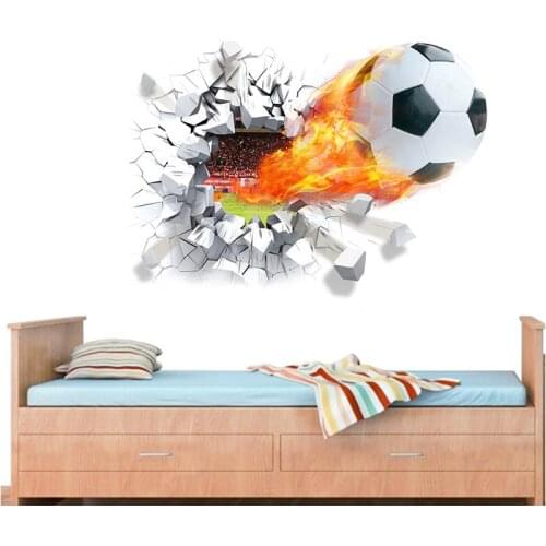 3d Firing Football Wall Stickers For Kids Room Decoration Home Decals Diy Mural Art Sports Game Soccer Fans Gift Peel And Stick