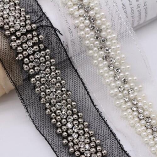 6Yards Korean Handmade Beads Heavy Industry Pearl Diamond Lace DIY Clothing Hair Accessories Wedding Shoes Hat Accessories