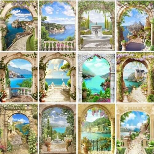 DIY Diamond Painting Seaside Landscape 5D Diamond Embroidery Cross Stitch Picture of Rhinestones Art Arch Scenery Wall Decor