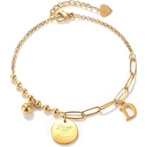 CYUE Fashion Stainless Steel Love Dream Letter Charm Lobster clasp Bracelet Chain For Women Jewelry Gift