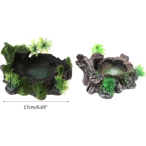 Reptile Decor Resin Reptile Platform Artificial Tree Trunk Design Reptile Water Dish Bowl for Lizard, Gecko, Water Frog