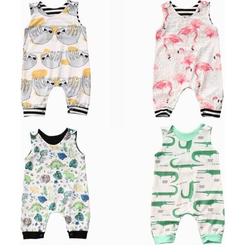 0-3Y Infant Baby Girls Boys Rompers Sleeveless Cartoon Cotton Jumpsuits Clothes