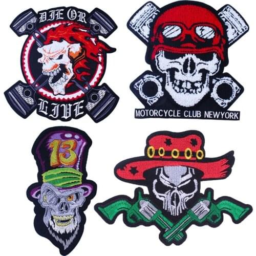 DIY Punk Biker Skull Large Patch Embroidered Patches For Clothes Stickers Stripes Biker Patches Letter Patch Applique Stickers