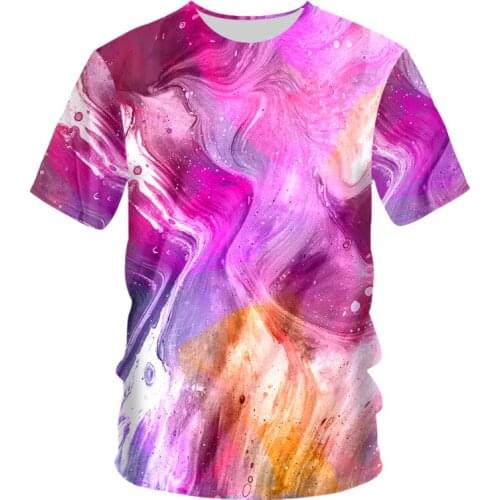 UJWI Summer Men 3d Cool Print Pink rainbow starry sky Tshirt Casual T-shirts Man Hip Hop Sportwear Breathable O Neck 7XL