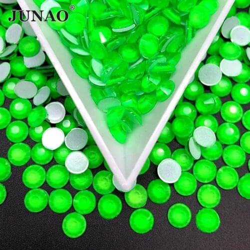 JUNAO SS16 SS20 Neon Green Glass Crystal Rhinestone Flat Back Round Crystal Stone Nail Art Strass Stickers for Decoration