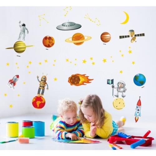 Space astronaut 8 planet wall sticker kids room outer space planet galaxy rockets ship stickers decorative wall backgrounds diy