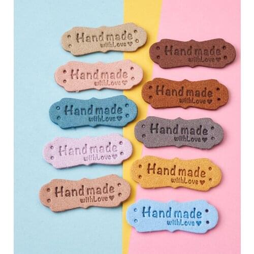 Word Handmade with Love Leather Labels Tags Microfiber Leather Label Embossed Tag for Clothes Hat Bag Sewing Garment Accessories