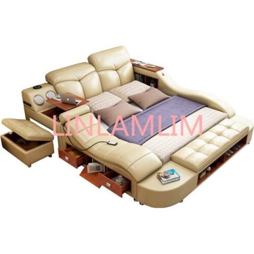 Real Genuine leather bed frame massage Soft Bed Home Bedroom Furniture camas lit muebles de dormitorio yatak mobilya quarto bett