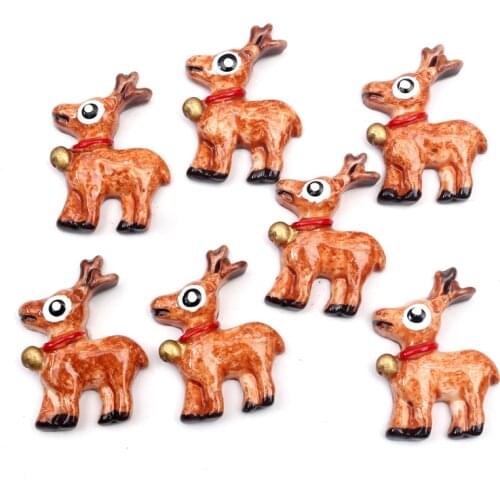 LF 20Pcs Christmas Deer Resin Decoration Flatback Crafts Cabochon Embellishments For Scrapbooking Kawaii Cute Diy Accessories