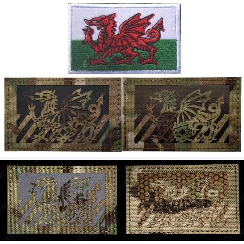 LIBERWOOD Welsh Flag Embroidered Military Shoulder Applique Wales Multicam IR Reflective Hook Loop Patch Tactical Badge Emblem