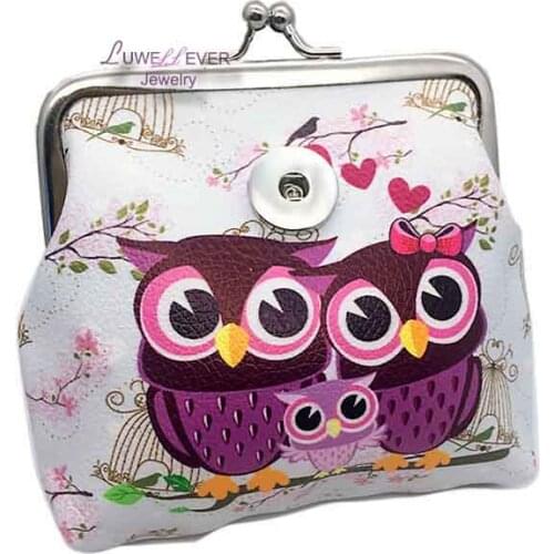 Mini PU Leather 016 Cute Owl 18mm Snap Button Small Women Bag Charms Multifunction Keyring Key Rings Purse Key Chains jewelry