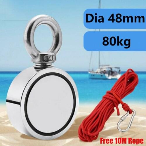 Powerful Fishing Magnet Double Sided Round Recovery Salvage Neodymium Stell Cup Holder super Power Search Magnetic with10m Rope