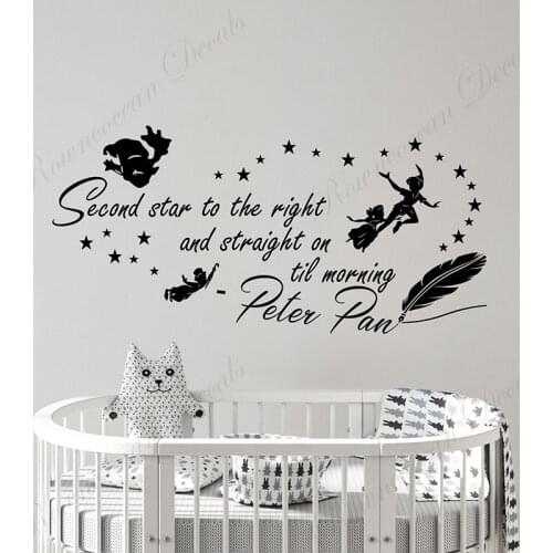 Second Star To The Right Quote Wall Decal Peter Pan Art Quote Sticker Vinyl Home Decor Kids Room Bedroom Nursery Mural Wall 4636
