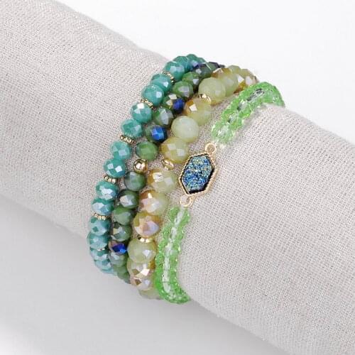 ZWPON 2020 New Elastic Glass Beads Oval Druzy Bangles Set for Women Boho Faceted Stone Carter Bracelet Resin Jewelry Wholesale