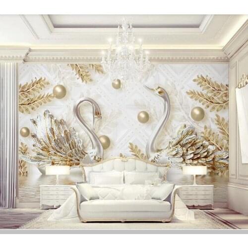 Papel de parede 3d stereo swan leaf water grain jewelry wallpaper mural,living rooml tv wall bedroom wall papers home decor
