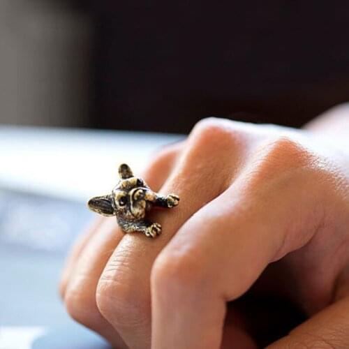 Wholesale 10Pc/lot Vintage French Bulldog Adjustable 3D Cartoon Doggie Rings For Women Girls Kids Geeks Rings Jewlery Gift