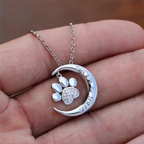 Cute Female White Crystal Paw Pendant Necklace Charm Silver Color Chain Necklaces For Women Trendy Moon Zircon Friend Necklace