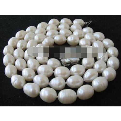 P2915 - 32" 9-10mm natural white baroque freshwater pearl necklace - shell clasp