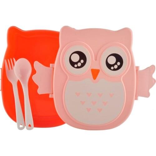 Plastic 2 layer cartoon owl lunchbox bento lunch food fruit container storage bento candy organizer Xmas gift for kids gifts