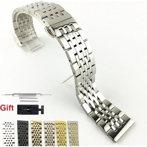 17 18 19 21 20mm 22mm Stainless Steel Watch Strap Men Women Solid Metal Quick Release Butterfly Buckle Wrist Band Bracelet Belt