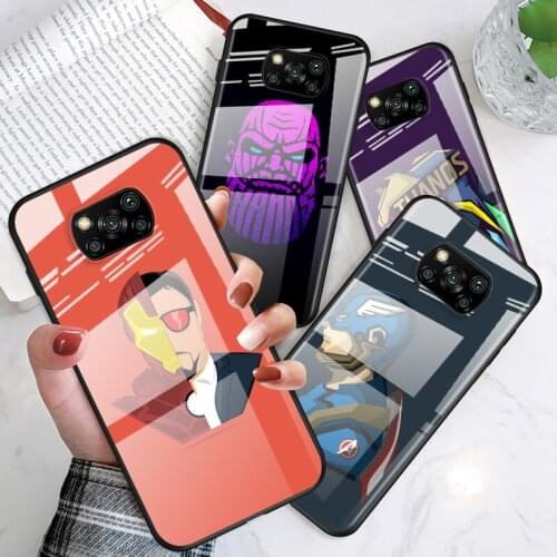 Tempered Glass Luxury Cover Marvel superhero Avatar For Xiaomi POCO F3 F2 X3 NFC X2 M2 Pro Shockproof Shell Phone Case