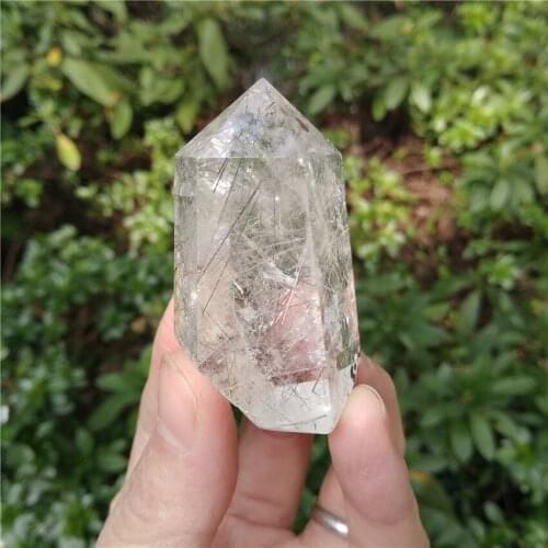 Rutilated Quartz Wand Black Hair Crystal Quartz Point Black Tourmaline Quartz Obelisk Chakra Tool Quartz Healing Crystal