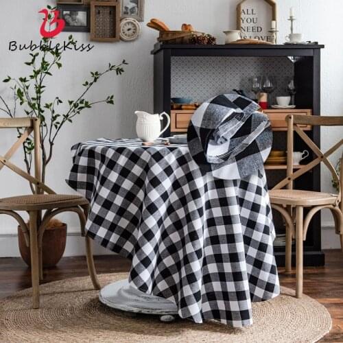 Bubble Kiss Cotton Linen Tablecloth Simple Black White Plaid Dining Coffee Table Home Decoration Round Anti-Stain Table Cloth