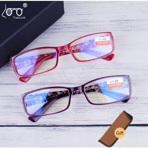 Vanlook Anti Blue Ray Women Reading Glasses Spring Hinge Eyeglasses Square Presbyopic Glasses Carved Floral Eyewear 2 3 4 1.5