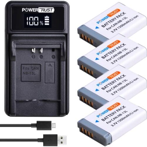 4Pc NB-13L NB 13L NB13L Battery akku+ New LED USB Charger for Canon PowerShot G5X G7X G9X G7 X Mark II G9 X,SX620 SX720 SX730 HS