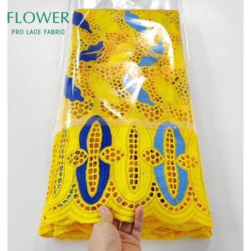 Yellow African Dry Lace Fabric With Embroidery 2020 New Design 100% Cotton Swiss Voile Lace In Switzerland For Sewing Fabrics