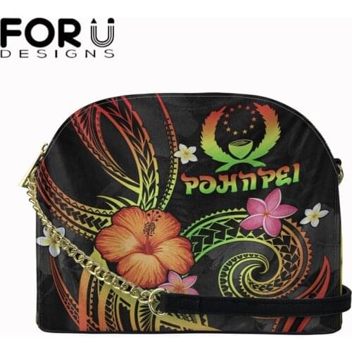FORUDESIGNS Womens Bag New 2021 Female Leather Shoulder Bag Pohnpei Polynesian Hawaii Hibiscus Design Trend Women Bolsos