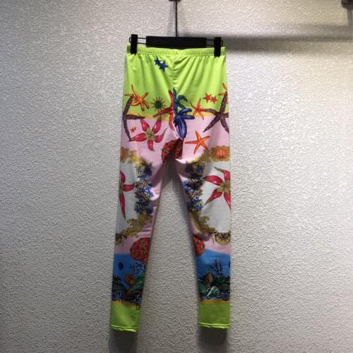 2021 New Fashion Runway Design shell starfish printed elastic waist slim leggings women high waist street leggings y552