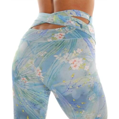 Zohra New Bandage Woman Pants Workout Legging Blue Floral Printing Fitness leggins High Waist Slim legins Gym Leggings