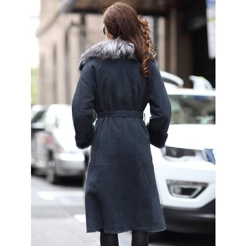 Winter Coat Women Double Faced Real Fur Coat Female Luxury Natural Wool Fur Coats Mink Fur Collar Real Leather Jacket MY