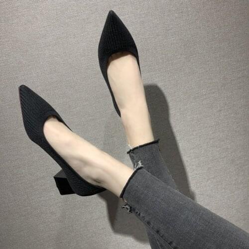 2019 Korean version of the new spring line woven breathable pointed high heels fashion shallow mouth with single shoes