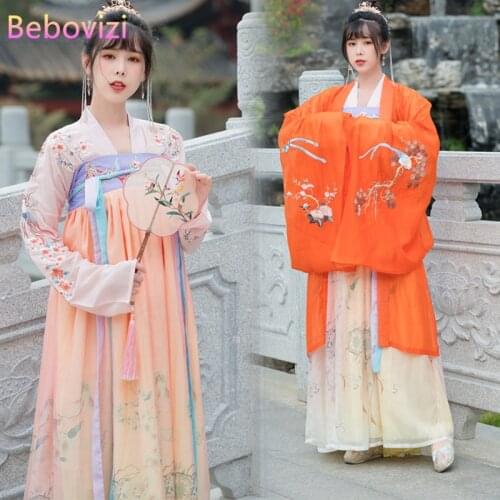 2021 Pink Orange Traditional Chinese Clothing Full Chest Waist Skirt Elegant Hanfu Robe Fairy Dress Carnival Outfits for Women