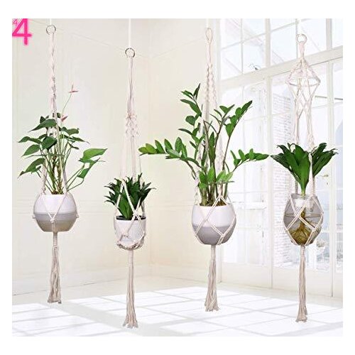 4Pcs Macrame Plant Hanger Handmade Woven Cotton Plant Holder Wall Hanging Planter Basket for Indoor Outdoor Garden