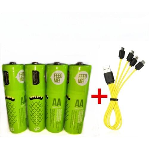 4pcs Hot new product 1.2V AA rechargeable battery 1000mAh USB Ni-MH rechargeable battery + 4 in 1 Micro USB charging cable