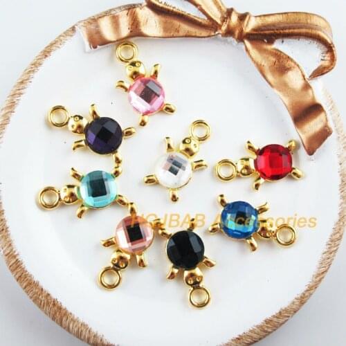 8 New Animal Tortoise Charms Gold Color Retro Mixed Crystal Pendants 14x23mm